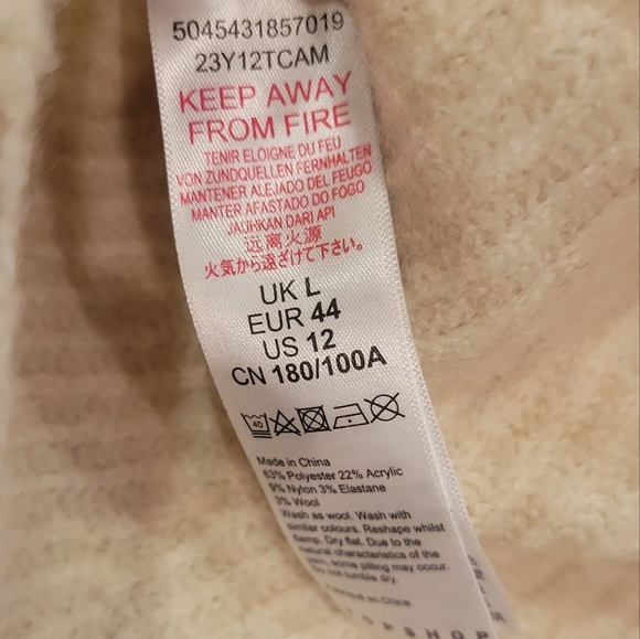 Topshop roll top cropped turtleneck sweater cream size L - Picture 7 of 9